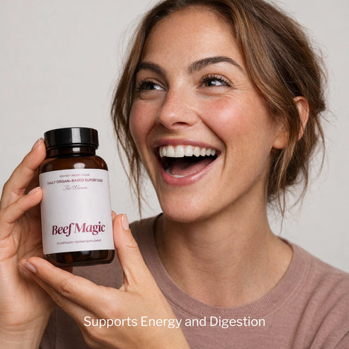 Beef Magic grass-fed beef organ supplement for women - glass jar